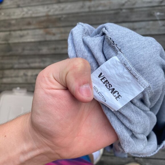 Vintage 90s Versace Sport Sweater Large Gray Big Logo - Picture 9 of 15